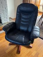 Draai fauteuil donkerblauw leer, Huis en Inrichting, Fauteuils, Ophalen, Zo goed als nieuw, 50 tot 75 cm, Leer