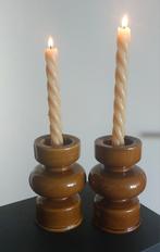 Set van 2 kandelaars bruin glans 15,5 cm hoog, Overige materialen, Bruin, Ophalen of Verzenden, Zo goed als nieuw