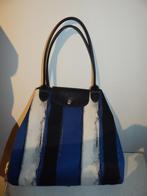 Longchamp tas stof bekleed gestreept leren delen, Verzenden, Gebruikt, Blauw, Handtas