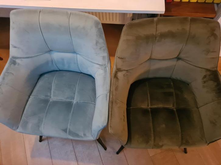4 Eetkamerstoelen met Armleuning, Huis en Inrichting, Stoelen, Zo goed als nieuw, Vier, Stof, Blauw, Ophalen