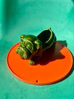 Vintage bloempot plantenpotje buldog groen glazuur jaren 70, Tuin en Terras, Bloempotten, Binnen, Ophalen of Verzenden, Zo goed als nieuw