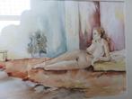 Aquarel van een naakte vrouw liggend, Ophalen of Verzenden