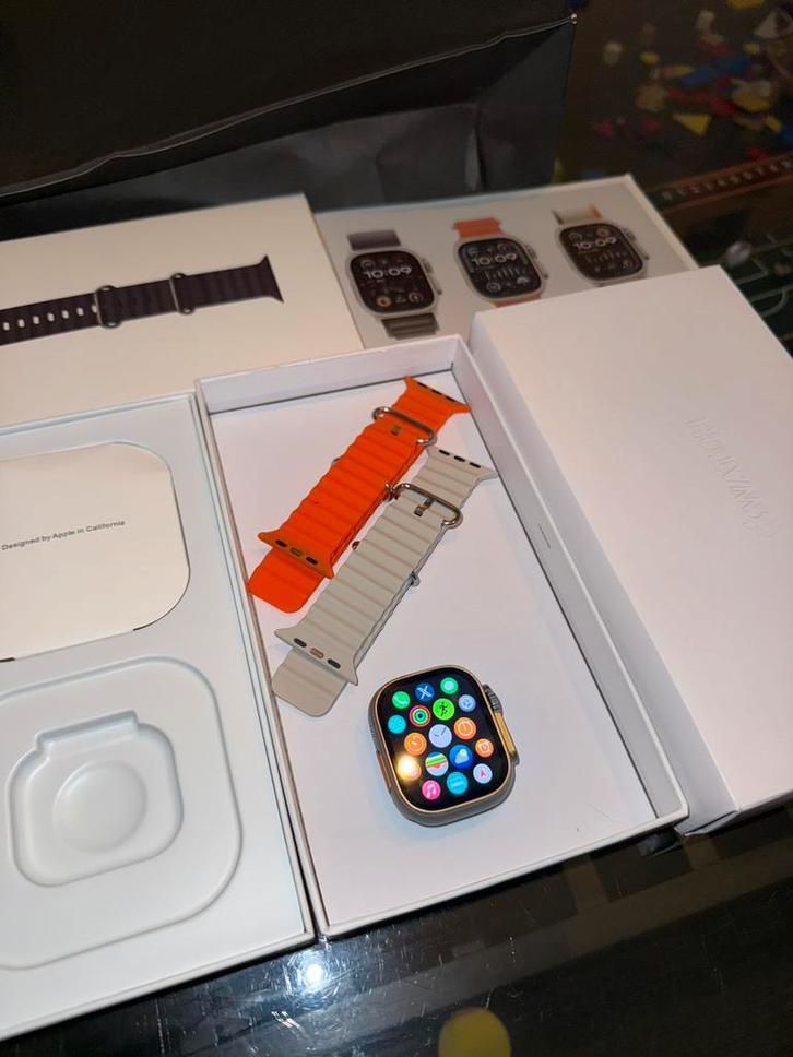 ULTRA 2 Apple Watch Titanium Case Orange Ocean Band – 49MM, Sieraden, Tassen en Uiterlijk, Smartwatches, Zo goed als nieuw, iOS