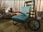 Industrieel petrol blauw leer,mancave, Ophalen, Zo goed als nieuw, Leer, 50 tot 75 cm