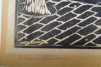 linosnede Amsterdamse gracht met boot, monogram LS, jaren 30, Antiek en Kunst, Verzenden