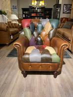 CHESTERFIELD PATCHWORK MULTICOLOR LEER FAUTEUIL Bradley, Huis en Inrichting, Ophalen of Verzenden, Nieuw, 75 tot 100 cm, Leer