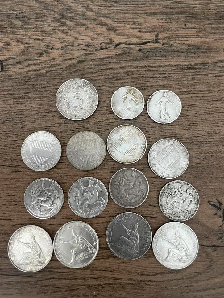Lotje zilver, zilveren munten Mark/Lire/Schilling/Franc, Postzegels en Munten, Munten | Europa | Niet-Euromunten, Zilver, Ophalen of Verzenden