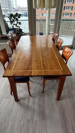 Houten eetkamertafel met 6 stoelen, Huis en Inrichting, Ophalen, Zo goed als nieuw, Vintage, 4 tot 6 stoelen