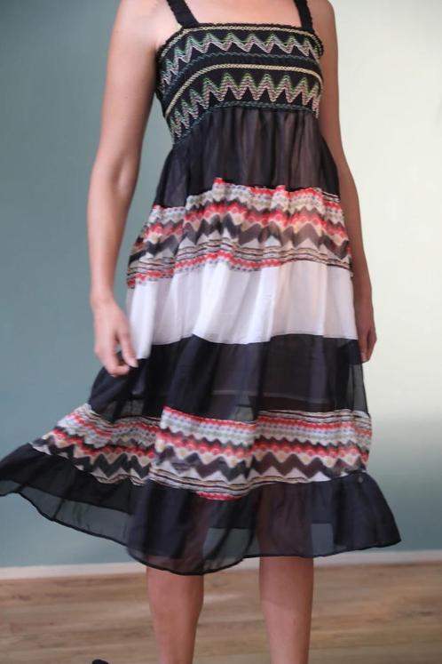 Lange geweven jurk boho mt S/ M, Kleding | Dames, Jurken, Zo goed als nieuw, Maat 36 (S), Zwart, Onder de knie, Ophalen of Verzenden