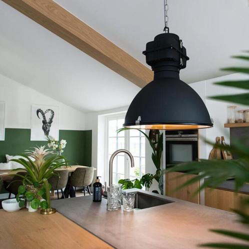 2x QAZQA Sicko Industriële hanglamp zwart 53 cm (NEW + LAMP), Huis en Inrichting, Lampen | Hanglampen, Nieuw, 50 tot 75 cm, Glas