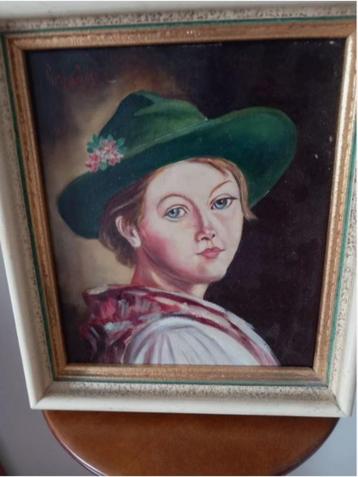 vintage portret schilderij tracht op paneel beschikbaar voor biedingen
