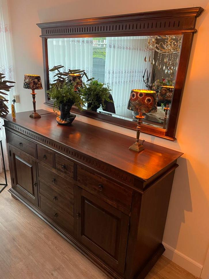 Koloniale Meubelset met Uitschuiftafel, Huis en Inrichting, Tafels | Eettafels, Gebruikt, 150 tot 200 cm, Vijf personen of meer