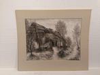 Houtskool op papier gesigneerd - Rustieke boerderij, Antiek en Kunst, Kunst | Tekeningen en Foto's, Ophalen