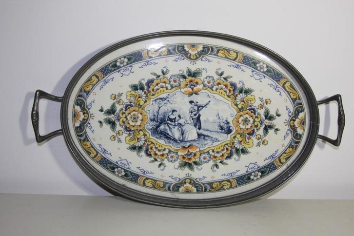 Westraven Delfts dienblad porselein en tin, Antiek en Kunst, Antiek | Woonaccessoires, Ophalen