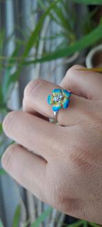 Zilveren ring met emaille., Ophalen of Verzenden