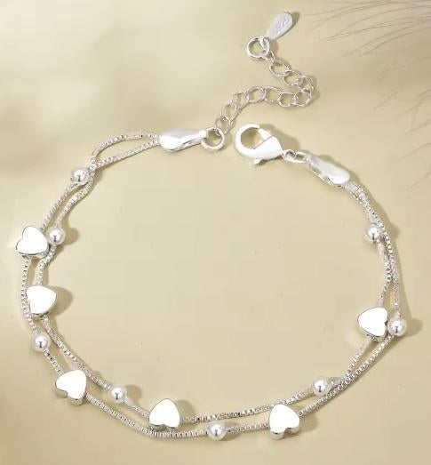 925 sterling zilveren armband met hartijs en ballen, Nieuw, Ophalen of Verzenden, Met bedels of kralen, Zilver