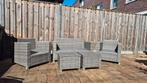 Te koop loungeset ( excl. kussens ) met 2 hockers+glasplaten, Tuin en Terras, Tuinsets en Loungesets, Ophalen, Gebruikt