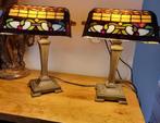 Prachtige 2 x Retro Tiffany-stijl bankierslamp- glas-in-lood, Verzenden
