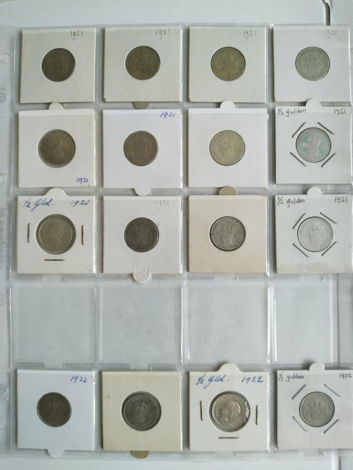 ❤️ 1921 1922 1928 1929 1930 halve gulden Wilhelmina guldens, Postzegels en Munten, Munten | Nederland, Losse munt, ½ gulden, Koningin Wilhelmina