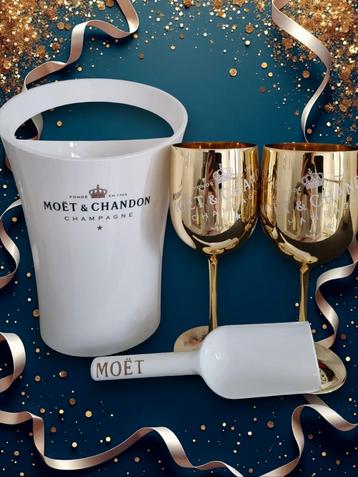 2 gouden champagne glazen + ijsschep + ice-Bucket ‼️ beschikbaar voor biedingen