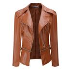 Bruine leren jas dames motor korte motorjas biker jack, Verzenden, Nieuw, Bruin