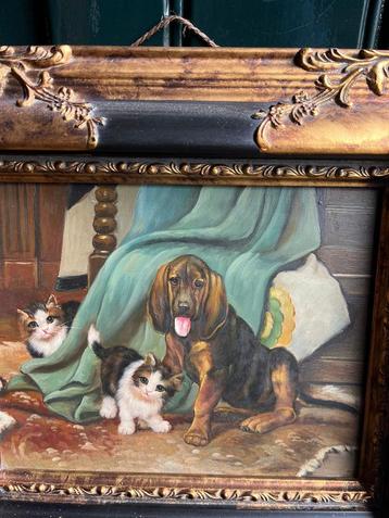 Schilderij Hond en Kittens beschikbaar voor biedingen