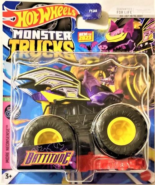 Hotwheels: Monster Trucks 1:64 Battitude more Neonsense, Kinderen en Baby's, Speelgoed | Speelgoedvoertuigen, Nieuw, Ophalen of Verzenden