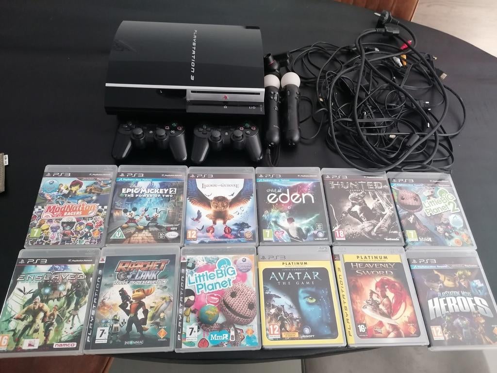 Ps3 met move en 12 spellen., Spelcomputers en Games, Spelcomputers | Sony PlayStation 3, Ophalen of Verzenden, 60 GB, Met 1 controller