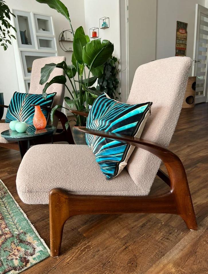 Authentieke Gimson & Slater fauteuils m/v opnieuw stofferen, Huis en Inrichting, Fauteuils, Gebruikt, Hout, Stof, 50 tot 75 cm