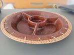 Retro Hapjesschaal aardewerk met riet. 36cm, Ophalen