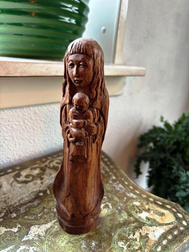 Zeldzaam houten beeld, Maria met kind, Antiek en Kunst, Antiek | Religie, Ophalen of Verzenden