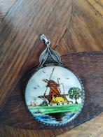 Handgeschilderde molen Vintage zilveren hanger delfts hollan, Ophalen of Verzenden, Gebruikt, Overige kleuren, Zilver