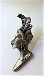 Broche Afrikaanse vrouwenhoofd tinnen steekbroche (6601-2058, Ophalen, Nieuw, Zilver, Overige materialen