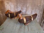 2 x vintage decoratie. Eendjes eenden van hout en riet., Ophalen, Gebruikt