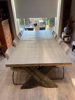 Grote tafel 250x120 en 8 stoelen, Huis en Inrichting, Ophalen of Verzenden, Zo goed als nieuw, Landelijk / industrieel, 8 stoelen of meer
