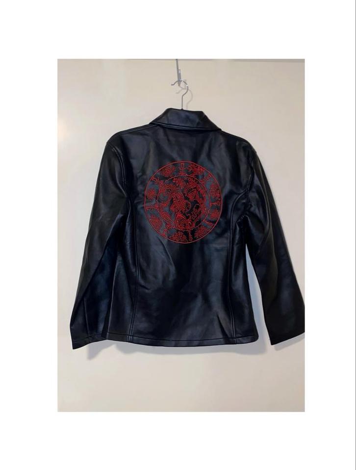 Vintage Y2K Leren Bikerjas - Japanse Stijl, Kleding | Dames, Jassen | Winter, Zo goed als nieuw, Maat 38/40 (M), Zwart, Ophalen of Verzenden