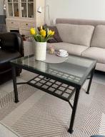 Glazen salontafel met metalen frame, Ophalen, 50 tot 100 cm, Minder dan 50 cm, Rechthoekig