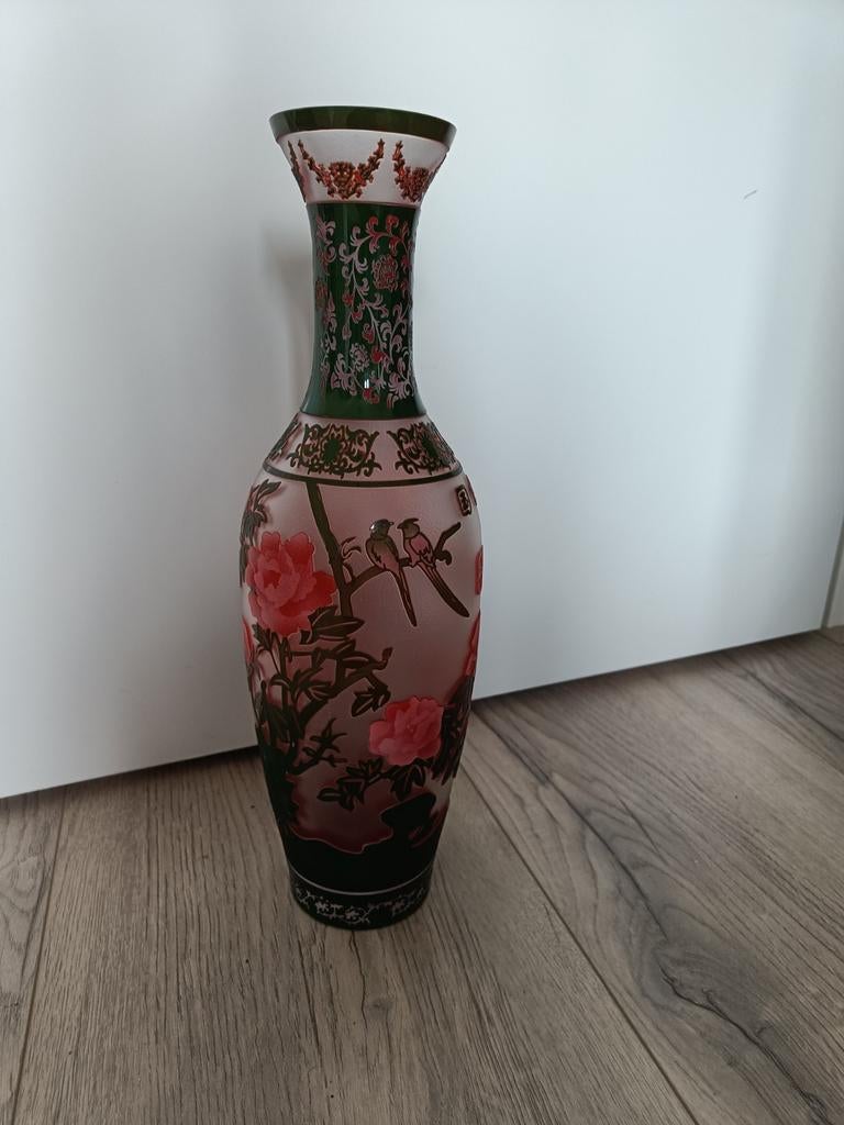 Grote Aziatische vaas met bloemen en vogels, Antiek en Kunst, Antiek | Vazen, Ophalen of Verzenden