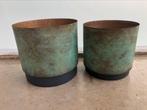 TK Maxx 2 metalen metaal pot groen grijs zgan, Rond, Binnen, Ophalen of Verzenden, Zo goed als nieuw