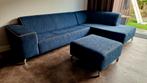 Bankstel blauw inclusief hocker, Huis en Inrichting, Gebruikt, Stof, Ophalen