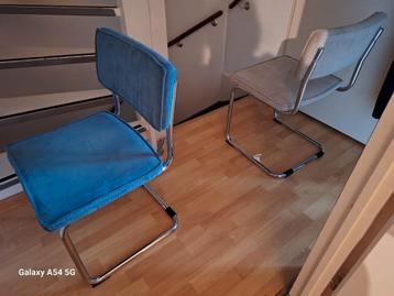 6 tafelstoelen van ribstof met metalen frame,turquoise,grijs beschikbaar voor biedingen