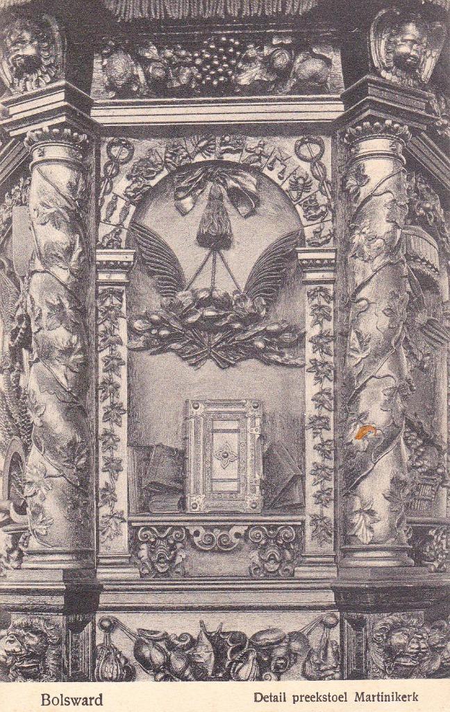 00870 Bolsward - Detail preekstoel Martinikerk - 1913, Verzamelen, Ansichtkaarten | Nederland, Ongelopen, Friesland, Voor 1920
