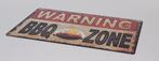 Warning BBQ Zone barbecue reclamebord van metaal wandbord, Info@deconoord.nl, Deco Noord, Nieuw, Ophalen of Verzenden