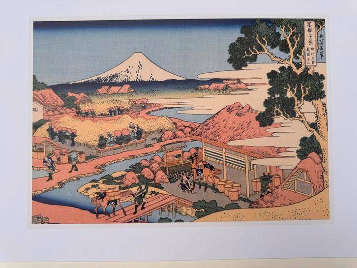 Japanse Prent met Berg Fuji Landschap, Antiek en Kunst, Kunst | Litho's en Zeefdrukken, Ophalen of Verzenden