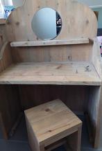 Houten Kaptafel met Krukje, Gebruikt, 100 tot 150 cm, Landelijk, Hout