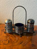 Antiek Engels Zoutstel met Blauw Glas, Verzenden