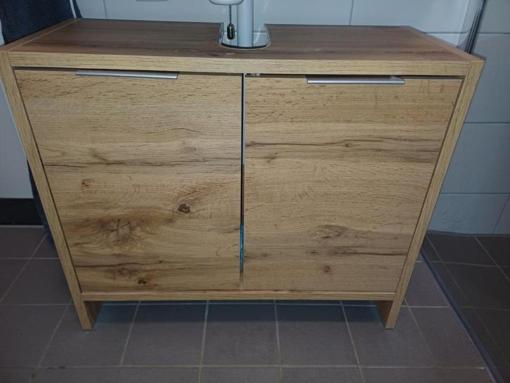 Eikenhoutkleurige Wastafel onderkast met handgrepen, Huis en Inrichting, Badkamer | Badkamermeubels, Zo goed als nieuw, Wastafelkast