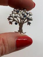 S282 Prachtige zilveren broche levensboom blauwe saffier, Sieraden, Tassen en Uiterlijk, Broches, Minder dan 4 cm, Ophalen of Verzenden