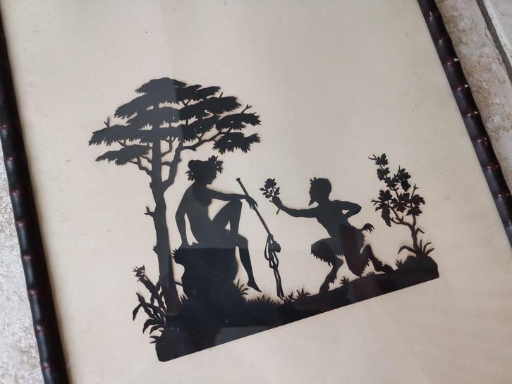 oude Papierknip kunst silhouet knipsel Mythologie ingelijst, Antiek en Kunst, Kunst | Etsen en Gravures, Ophalen of Verzenden