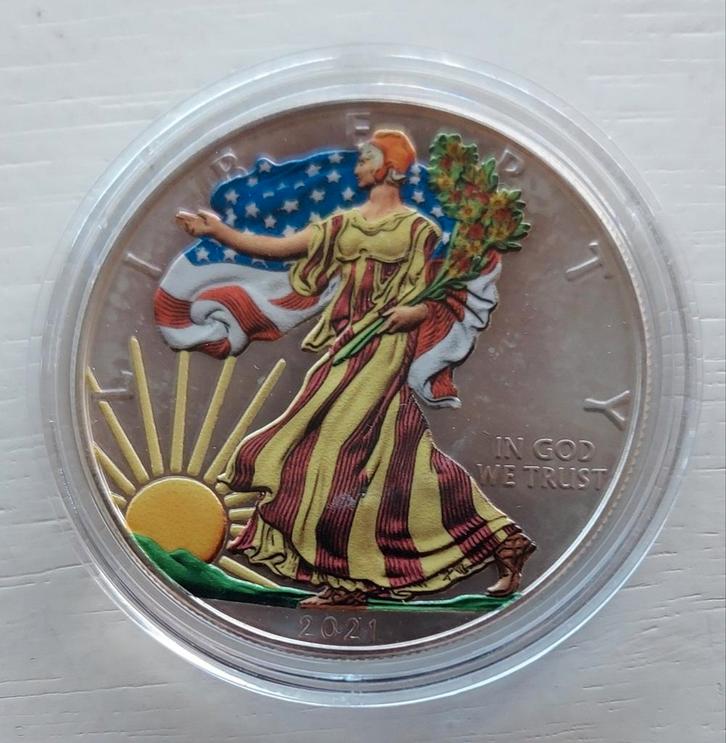 Zilveren 1 oz American Eagle vrouw bij daglicht 2021., Postzegels en Munten, Munten | Amerika, Losse munt, Midden-Amerika, Zilver